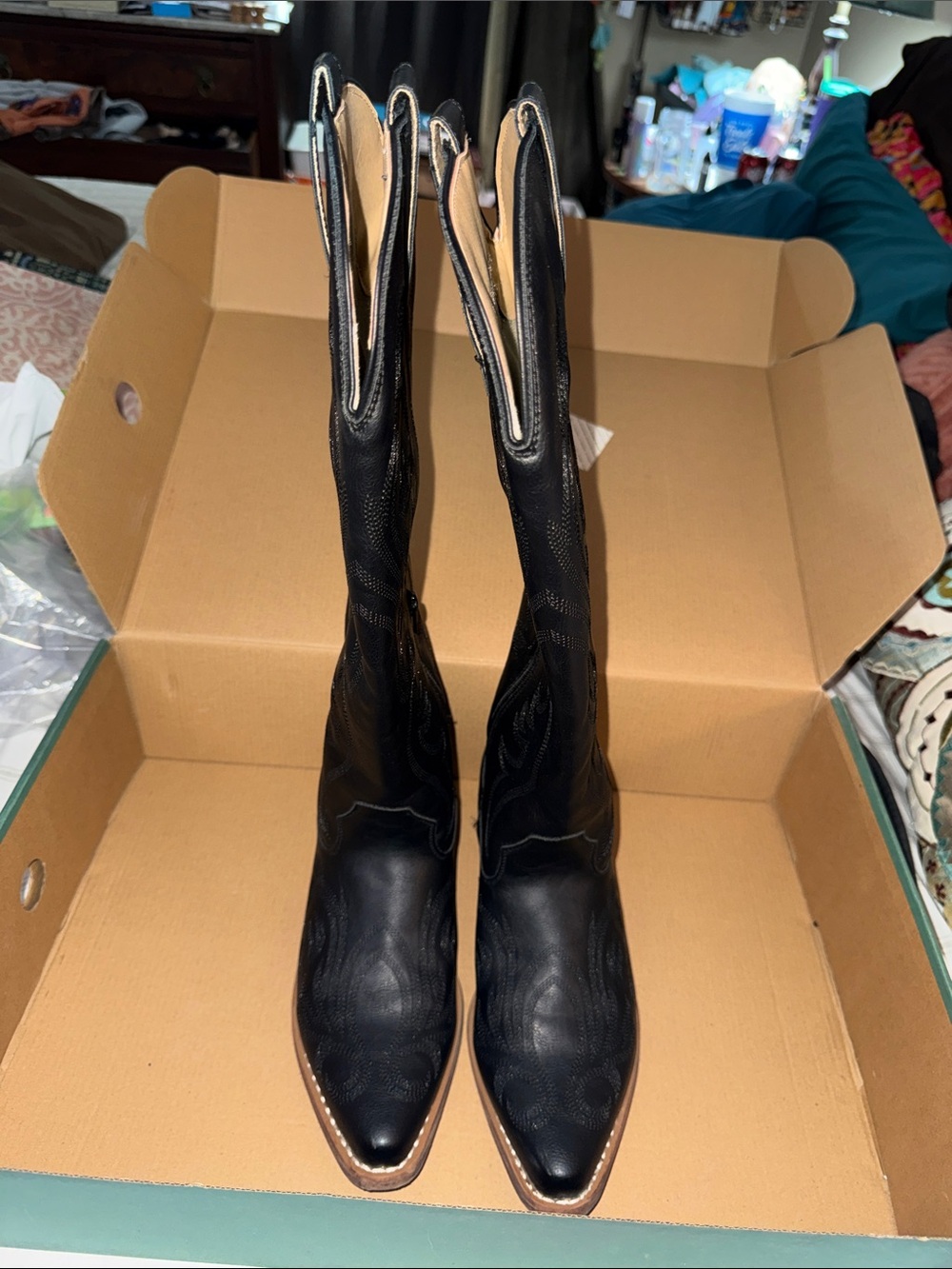 Roper Black Pointed Toe Heeled Cowboy Boots